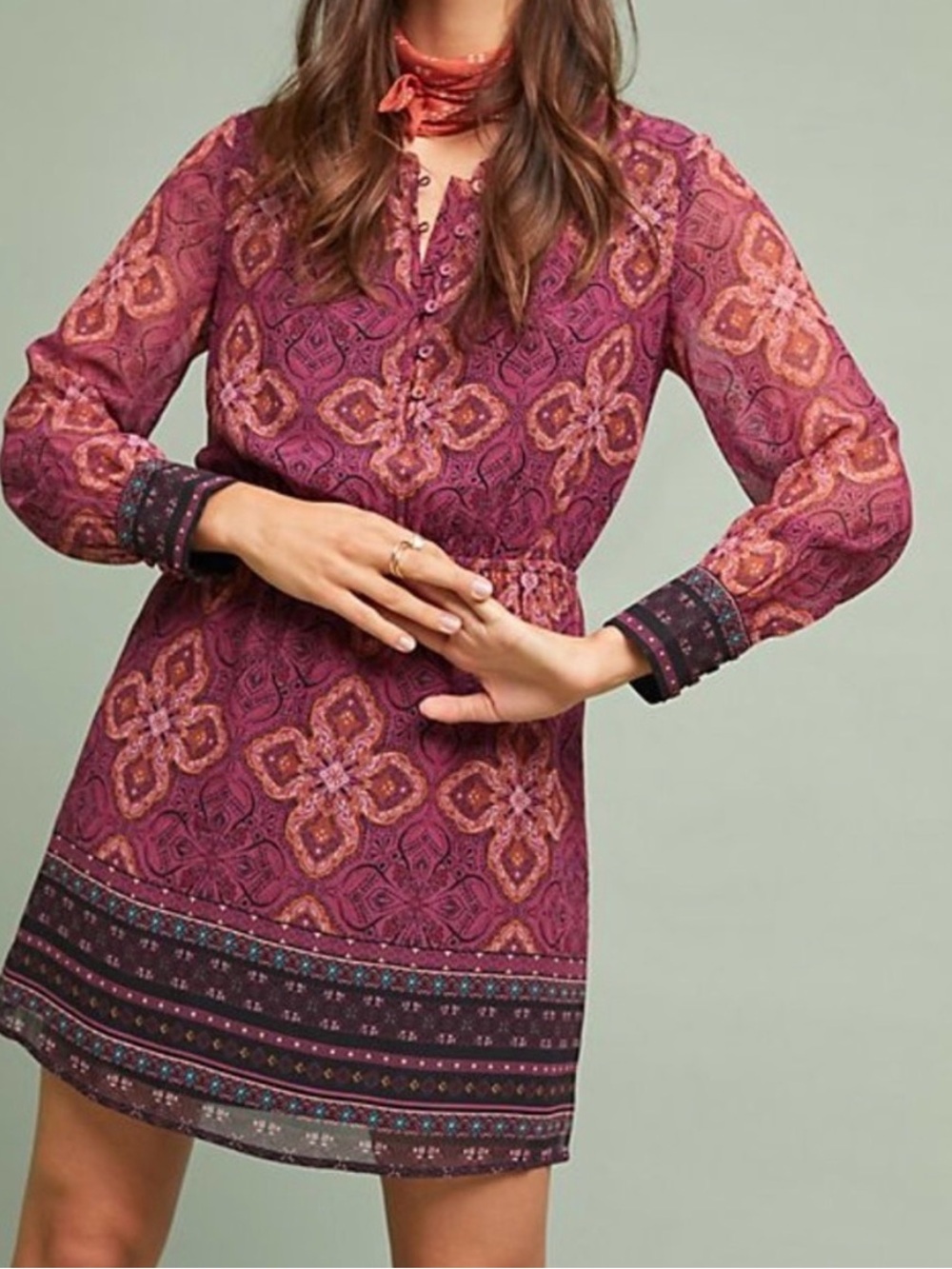 Anthropologie Maeve Geometric Floral Petite Mini Dress Size XSP